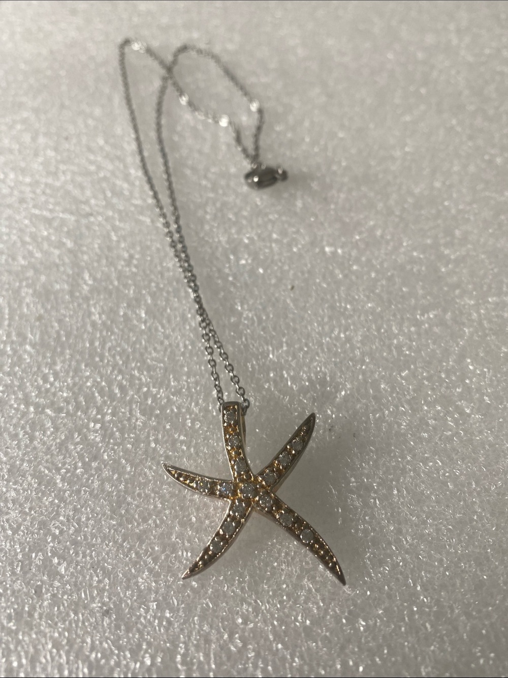 Sterling Silver Starfish Pendant Necklace with Clear Stones - White stainless ch